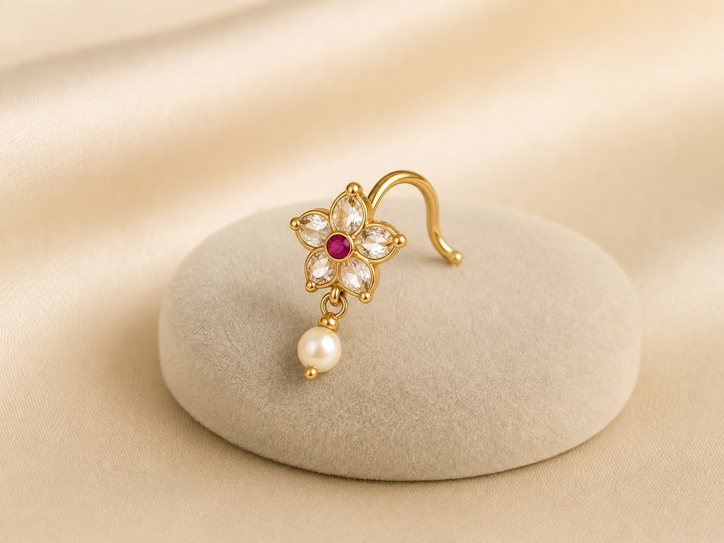 Pearl Drop Floral Nose Pin