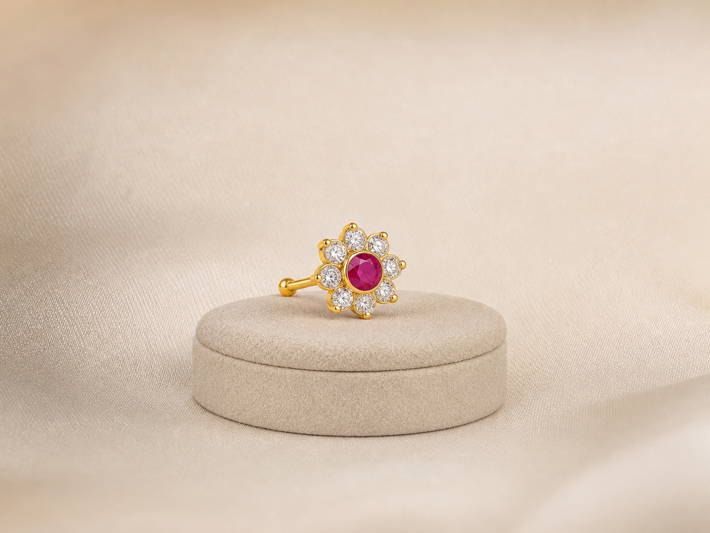 Ruby Floral Stud Nose Pin